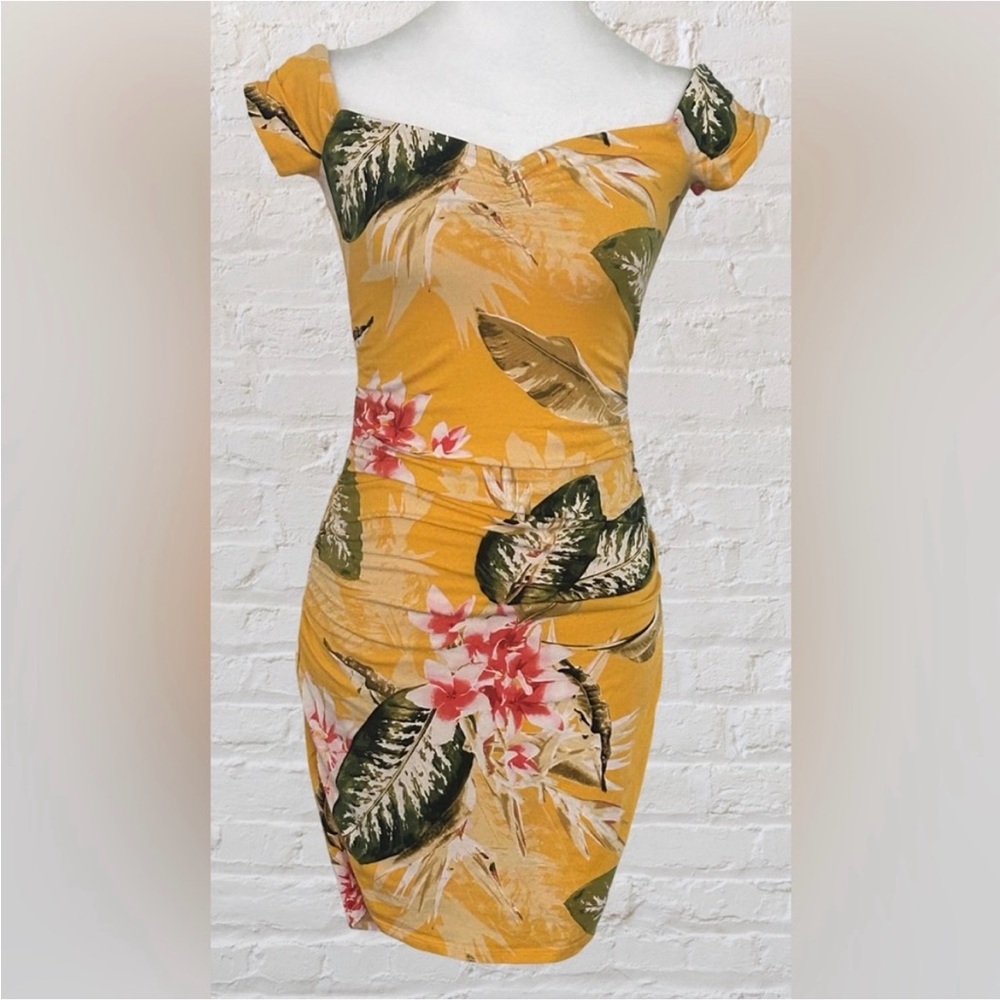 LAST CALL!!!!!  OBO Guess off the shoulder tropical mini dress